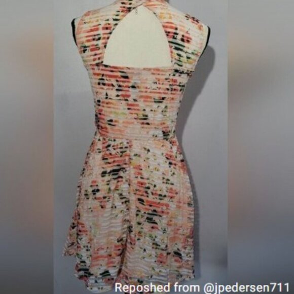 Trixxi Multicolored Halter Sundress Mini Semi Sheer Overlay Fit & Flare Junior 3 - Picture 13 of 14